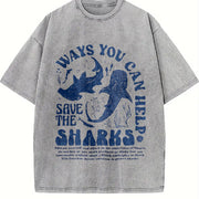 Ways You Can Help Save the Sharks vintage washed oversized T-shirt in Gray