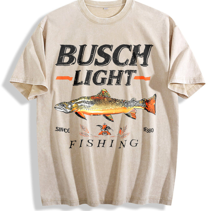 Busch Light Trout Fishing Sleeveless Tank Vintage Washed T-Shirt in Beige