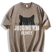 Judging You Silently Cat Vintage Washed T-Shirt in Brown