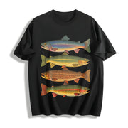 Trout Fish Retro Fish Cotton T-Shirt in Black