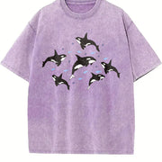 Orca 90s Retro ® Y2k Orcan Ocean Cute Vintage Washed T-Shirt in Purple
