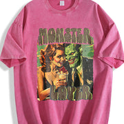Retro Monster Lover 90s Vintage Washed T-Shirt in Red
