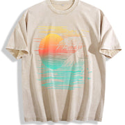 Sunset Beach Vibes Palm Tree vintage washed oversized T-shirt in Beige