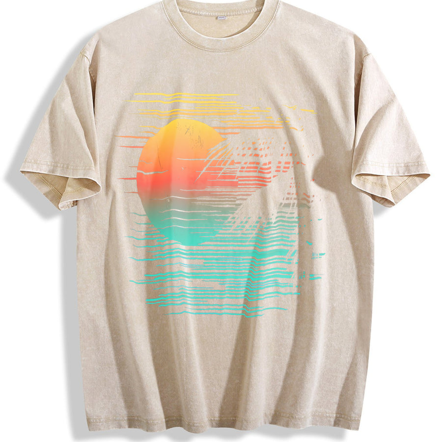 Sunset Beach Vibes Palm Tree vintage washed oversized T-shirt in Beige