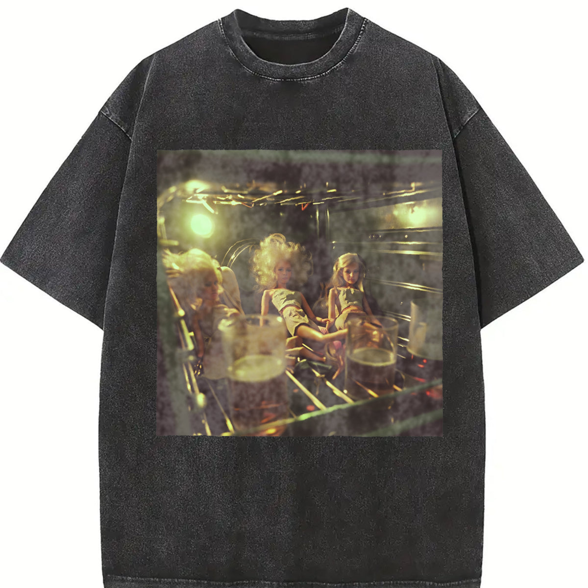 Surreal Band Portrait Vintage Washed T-Shirt in Black