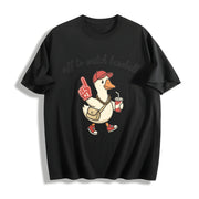 Off to Watch Baseball Goose Cotton T-Shirt in Black