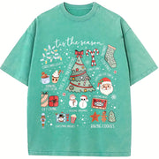 Retro Christmas Tis the Season Vintage Washed T-Shirt in Blue