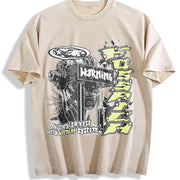 Warning Cybernetic Head Tank Vintage Washed T-Shirt in Beige