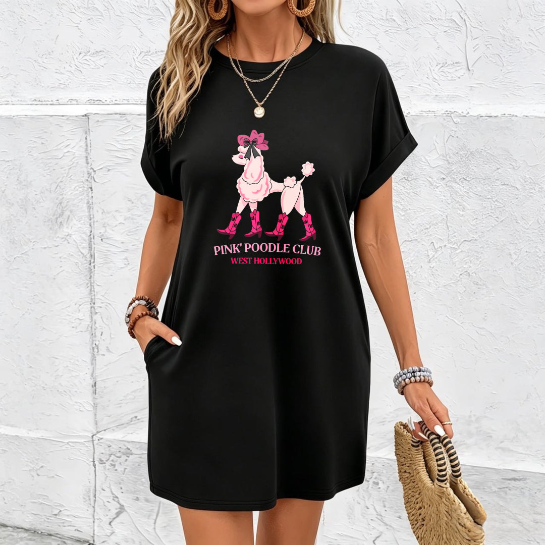 New Long Dress Slim Black Home Dress Cotton T-Shirt in Black