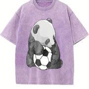 Panda Soccer Vintage Washed T-Shirt in Purple