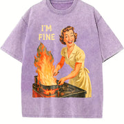 IM Fine Meme Retro Housewife Dark Humor Pullover Sarcastic Vintage Washed T-Shirt in Purple