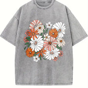 Boho Chic Wildflower Floral vintage washed oversized T-shirt in Gray