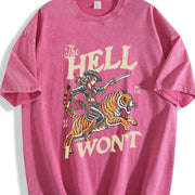 The Hell I Won't Cowgirl Tiger vintage washed oversized T-shirt in Red