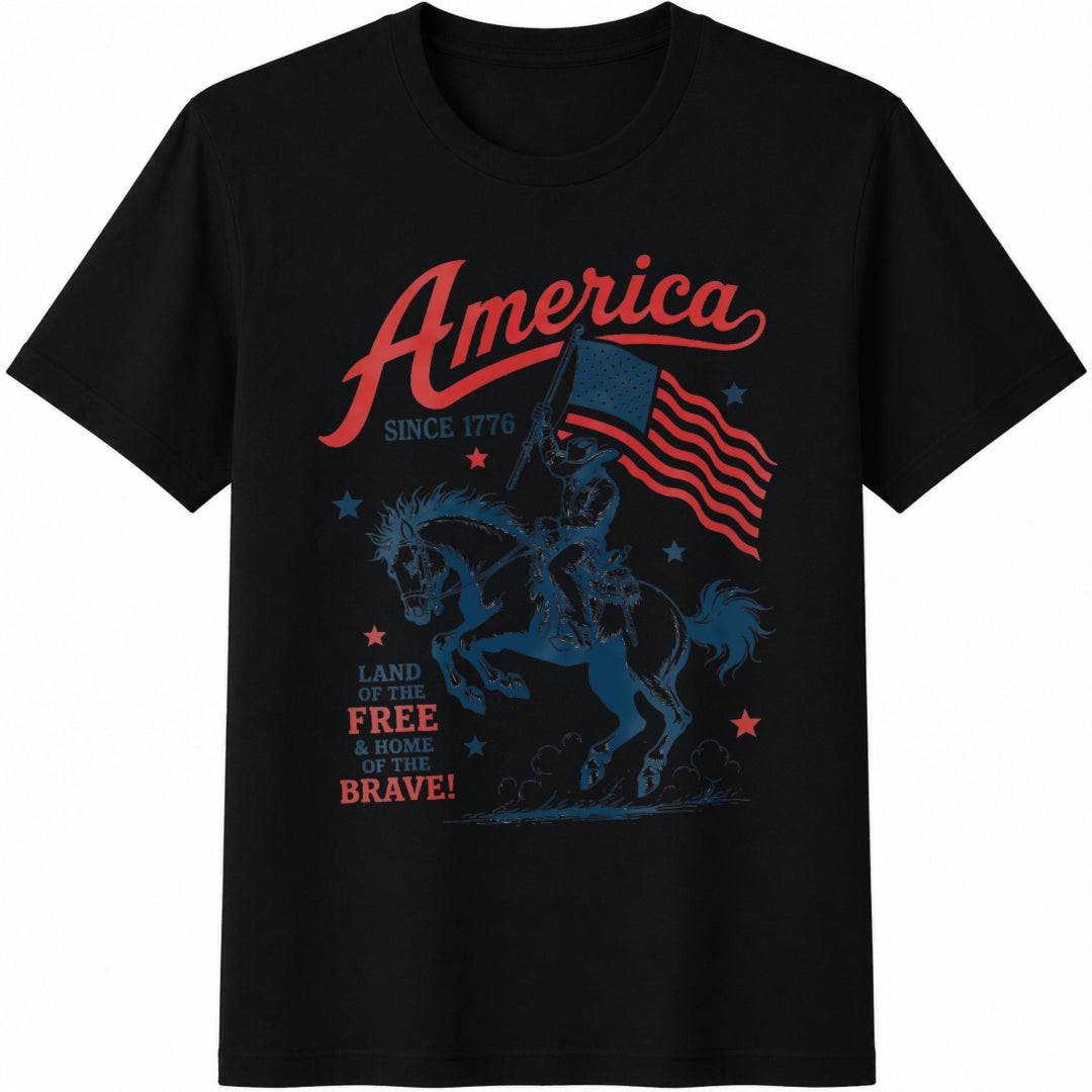 America Since 1776 Cowboy Cotton T-Shirt in Black