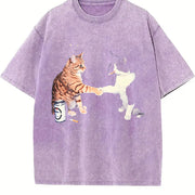 Smoking Cats Fist Bump Cat Vintage Washed T-Shirt in Purple