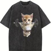 Sam Sulek Cat Gym Meme Vintage Washed T-Shirt in Black