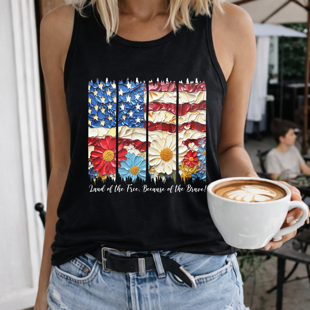 American Flag 4th of July Women's Color Cotton Tank Top in Black