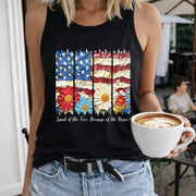 American Flag 4th of July Women's Color Cotton Tank Top in Black
