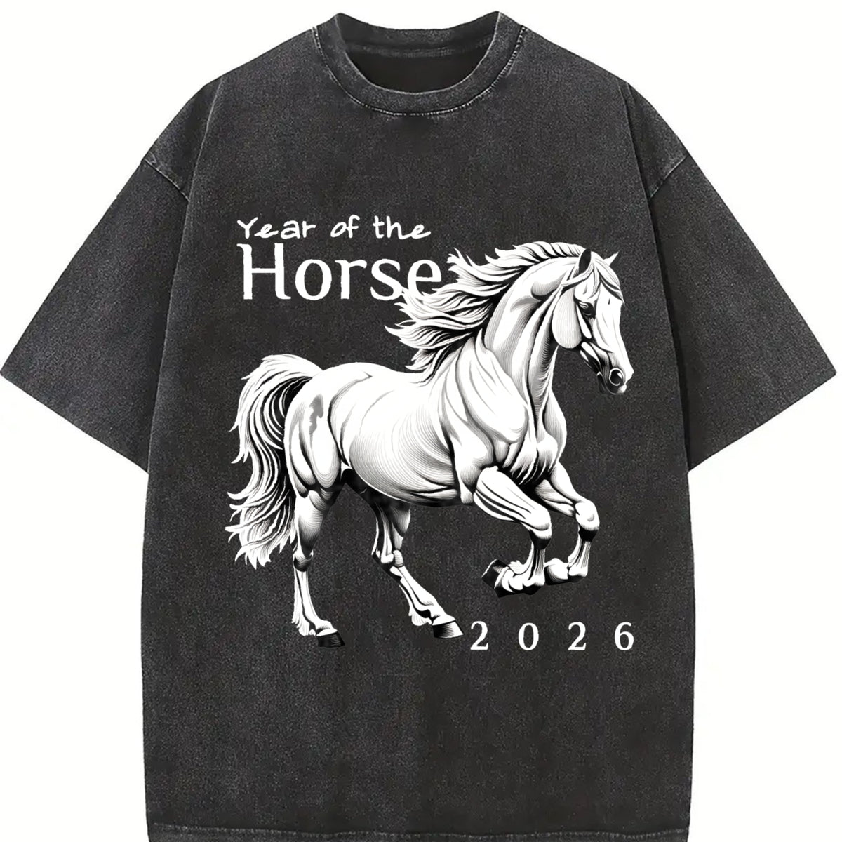 Galloping Horse Year of the Horse Vintage Washed T-Shirt in Black