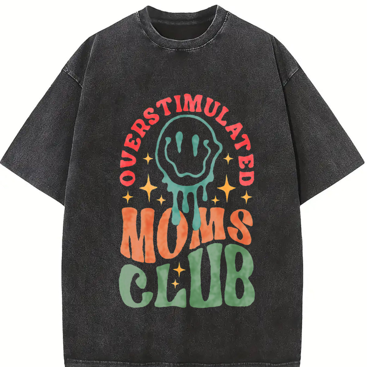 Overstimulated Moms Club Vintage Washed T-Shirt in Black