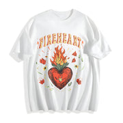 Fire-heart to Whatever End Cotton T-Shirt in White