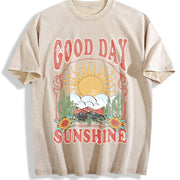 Good Day Sunshine Boho Vintage Washed T-Shirt in Beige