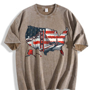 USA Map Flag Bridge Vintage Washed T-Shirt in Brown