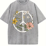 Bohemian Floral Blouse Vintage Washed T-Shirt in Gray