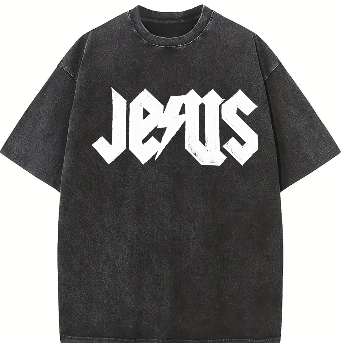 Jesus Embroidered Christian Vintage Washed T-Shirt in Black