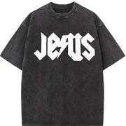 Jesus Embroidered Christian Vintage Washed T-Shirt in Black