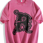 Distressed Wizard Hat Letter R Vintage Washed T-Shirt in Red