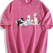 Interesting Cat Book Wishing You Happiness Pure vintage washed oversized T-shirt in Red