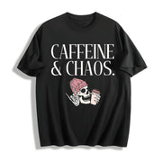 Caffeine and Chaos Cotton T-Shirt in Black