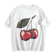 Cherry Fruit Cotton T-Shirt in White