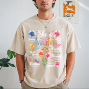 She Is Mom Bible Verses Christian Boho Floral Mother's Day Vintage Washed T-Shirt in Beige
