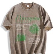 Porcupine 90s Retro Animal Facts Info Vintage Washed T-Shirt in Brown