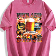 Five and Drive 90s Bootleg Meme Beer Vintage Washed T-Shirt in Red