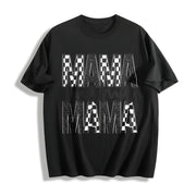 Checker & Faux Glitter 'Mama' Cotton T-Shirt in Black