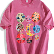 Cosmic Face Show Batik Brand Vintage Washed T-Shirt in Red