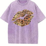 Stylish Leopard - - Soft Warm vintage washed oversized T-shirt in Purple