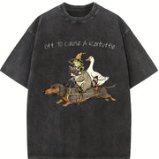 Off To Cause A Kerfuffle Dachshund Frog Meme vintage washed oversized T-shirt in Black