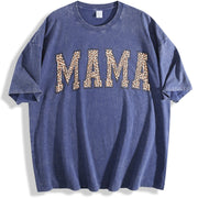 Leopard Mama Mothers Day Mom vintage washed oversized T-shirt in Blue