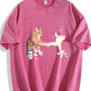 Smoking Cats Fist Bump Cat Vintage Washed T-Shirt in Red