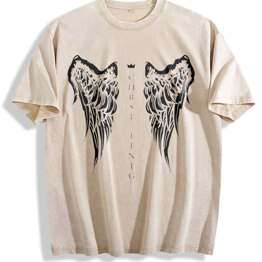 Christ Is King Angel Wings vintage washed oversized T-shirt in Beige