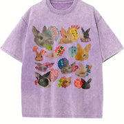 Y2K Bunny 90s Harajuku Vintage Washed T-Shirt in Purple