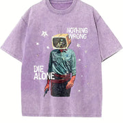 TV Head Cowboy Die Alone White Retro Grunge Vintage Washed T-Shirt in Purple