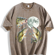 Bass Fish Howling at Moon 90s Vintage Washed T-Shirt in Brown