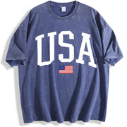 USA Flag America Patriotic vintage washed oversized T-shirt in Blue