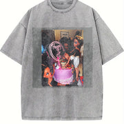 Happy New Year Party Doll Vintage Washed T-Shirt in Gray