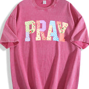 Pray Christian Faux Quilted Religious Vintage Washed T-Shirt in Red